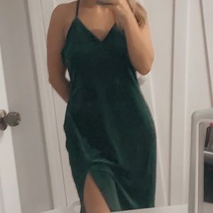 Dark Green Velour Backless Dress